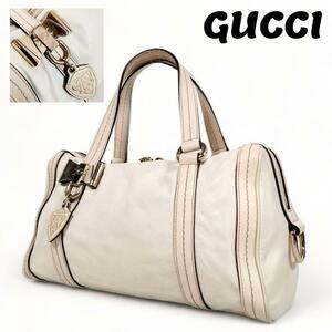 1円 GUCCI グッチ ハンドバッグ ミニボストン ドゥケッサライン リボンモチーフ レザ― 白 肩掛け オフホワイト GG シンプル ホワイト