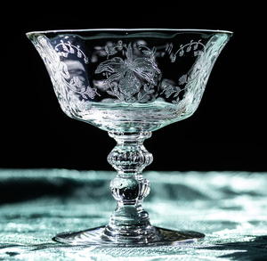 1940年～ ヘイシー グラス オーキッド 蘭 エッチング クリスタル シャンパン カクテルグラス 酒 花 ラン アンティーク シャーベットグラス