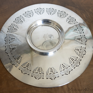 USA シルバー ケーキトレイ 足つき シルバー 銀の菓子器 皿 フィリグリー 透け アメリカ製 輸入 什器 アンティークの画像8
