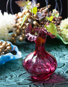 フェントン クランベリー コインドット フリル 花瓶 ベース ビンテージ 花 フラワー ピンク アメリカ アート アンティーク