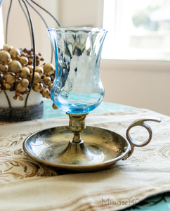 キャンドルホルダー 2ピース（ ガラス ＋ 真鍮 ） 花瓶 トレイ ブラス 燭台 ヴォーティブ アメリカ 輸入 什器 アンティーク ビンテージ