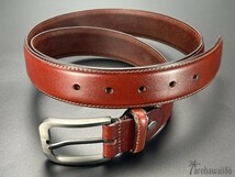 arohawaii86◆HB-712C.本革.ブラウン High Grade leather*シングルステッチ 35mm レザーベルト☆1スタ☆１円スタート☆_画像3