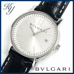 1円～ 3ヶ月保証付き 磨き済み 美品 本物 人気 BVLGARI ブルガリ ソロテンポ ST35S 革ベルト シルバー メンズ 時計