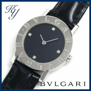 1円～ 3ヶ月保証付き 磨き済み 美品 本物 定番 人気 BVLGARI ブルガリ BB26SL ダイヤモンド 革ベルト ブラック レディース 時計