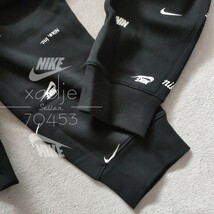 新品 正規品 NIKE Inc swoosh ナイキ 総柄 ロゴ プリント 上下セット パーカー パンツ セットアップ 黒 ブラック 白 裏起毛 XL_画像8