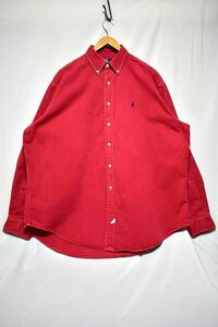 ＠美品 ラルフローレン RALPH LAUREN 長袖シャツRB576 XL 大きいサイズ アメリカ古着 ボタンダウン レッド