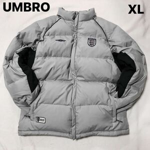 希少 UMBRO ENGLAND代表 ダウンジャケット 90's アイスグレー×ネイビー メンズLLサイズ 大きいサイズ 