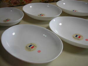 R5 08★ヤマザキ春のパン祭り 白いオーバルボウル5枚セット　白い皿　カレー皿.だ円皿　アルコパル