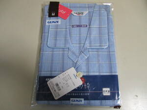R6 01★パジャマ　メンズ　グンゼ　綿１００％　半袖　長パンツ(前あき)　M　ブルー　未使用未開封　日本製