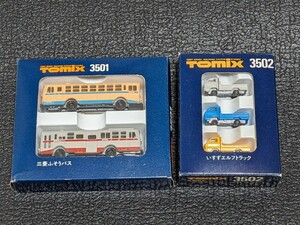 TOMIX 3501 三菱ふそうバス & 3502 いすずエルフトラック 開封済未使用2個 Nゲージ トミックス N-SCALE ジオラマ