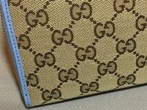 新品 本物 グッチ ラウンド ファスナー GG キャンバス レザー 長財布 GUCCI ロゴ 革 ブルー 青 水色 ブラウン 財布_画像7