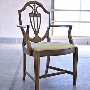 イギリス製 アームチェア マホガニー材 椅子 ファブリック アンティーク調 チッペンデール クラシック ビンテージ_メデア ドレクセル