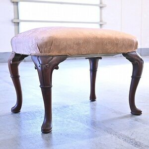 イタリア製 ロココ調 スツール マホガニー材 サイドチェア 椅子 コンパクト オットマン 猫脚 彫刻 真鍮鋲 エレガント Italy