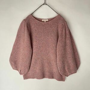 DEMYLEEtemi Lee knitted sweater pull over tops crew neck plain puff sleeve volume sleeve Ram wool light pink size XS