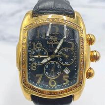 ◆【売り切り】IceLinkアイスリンク メンズ腕時計 PHAT Ice 10542 クロノグラフ デイト ゴールドカラー ラインストーン レザーベルト_画像2