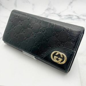 ◎【売り切り】GUCCI グッチ グッチシマ L字ファスナー長財布 204836・496085 ブラック レザー GGロゴ