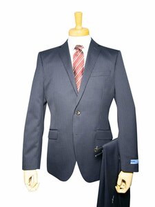 12101-21-A5 秋冬 洗える スーツ 2ツボタン ノータック スリム ウール混 紺 ネイビー ストライプ メンズ ビジネス
