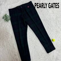 1円〜 PEARLY GATES パーリーゲイツ 総柄 チェック ウールパンツ メンズパンツ ゴルフパンツ サイズ4 グリーン系_画像1