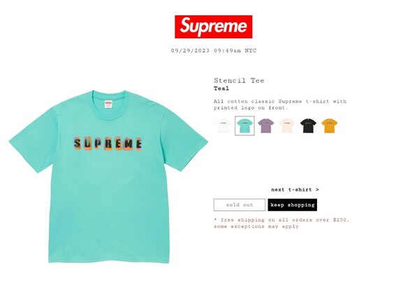 正規品 新品 未開封 FW23 Supreme Stencil Tee シュプリーム ステンシル ティー シャツ Teal ティール Medium ミディアム