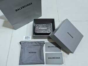 正規品 新品 未使用 BALENCIAGA バレンシアガ CASH MINI WALLET キャッシュ ミニ ウォレット メタリック ブラック 財布 593813 1TY23 1000