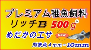 【送料無料】リッチB 500g メダカ　グッピー餌　0.24～0.42　ネクストサイズ　ライズ２より大きく、おとひめB2より少し小さめ