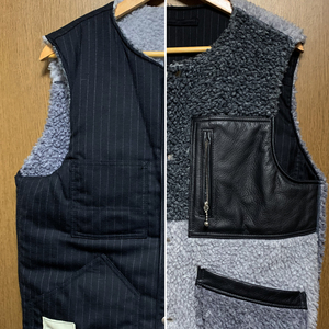 L SEVESKIG REVERSIBLE CRAZY BOA VEST｜セヴシグ リバーシブルクレイジーボアベスト レザー切替