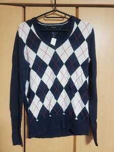 TOMMY HILFIGER トミーヒルフィガー アーガイル セーター ニット USED 紺白ピンク M (スウェット)