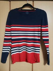 TOMMY HILFIGER トミーヒルフィガー ボーダー セーター ニット USED 紺赤白 L (スウェット)