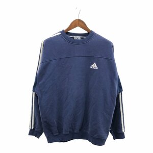 90年代 adidas アディダス ワンポイントロゴ サイドライン スウェット トレーナー スポーツ ネイビー (メンズ XL) 中古 古着 P5140