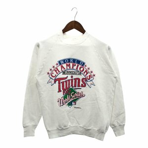 80年代 USA製 FRUIT OF THE LOOM フルーツオブザルーム MLB ミネソタ・ツインズ スウェット プロチーム ホワイト(メンズL) 中古 古着 P5196