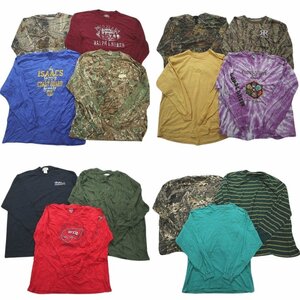 古着卸 まとめ売り カラーＴ 長袖MIX 14枚セット (メンズ XL/2XL/3XL/4XL)タイダイ柄 迷彩柄 総柄 無地 LT28 MR0451 1円スタート