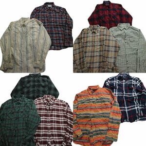 古着卸 まとめ売り ライトネル 長袖シャツ 10枚セット (メンズ XL/2XL/6) チェック ボタンダウン LS21-1 MR1162 1円スタート