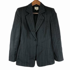 イタリア製 ARMANI COLLEZIONI ウール テーラードジャケット メゾンブランド ストライプ柄 ブラック (レディース 4) O9562 1円スタート