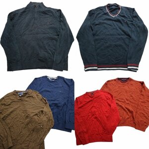 古着卸 まとめ売り トミー セーター 6枚セット (メンズ 2XL/4XL) Vネック ハーフジップ KN2-4 MR1760 1円スタート