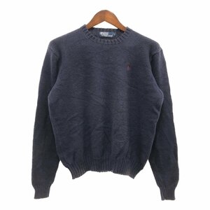 90年代 Polo by Ralph Lauren ポロ ラルフローレン コットン ニット クルーネック セーター ネイビー (メンズ L) 中古 古着 P5207