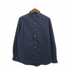 RALPH LAUREN ラルフローレン CLASSIC FIT ボタンダウン 長袖シャツ カジュアル チェック ネイビー (メンズ XL/TG) 中古 古着 P5362