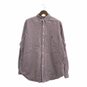 90年代 RALPH LAUREN ラルフローレン CLASSIC FIT ボタンダウン ストライプ 長袖シャツ 大きいサイズ カジュアル レッド (メンズ XLT) 中