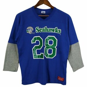 90年代 USA製 NFL シアトル・シーホークス 長袖Ｔシャツ プロチーム アメフト ブルー (メンズ L) O4633 1円スタート