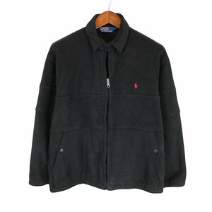 90年代 USA製 Polo by Ralph Lauren ポロバイラルフローレン フリースジャケット スイングトップ ブラック (メンズ L) O8045 1円スタート