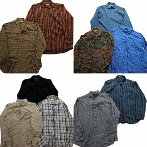 古着卸 まとめ売り 異素材MIX 長袖シャツ 10枚セット (メンズ S/M/L) 総柄 ストライプ MR1180 1円スタート