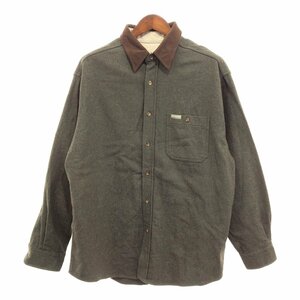 WOOLRICH ウールリッチ 長袖 ウールシャツ アメカジ カジュアル エルボーパッチ オリーブ (メンズ XL) 中古 古着 P5638