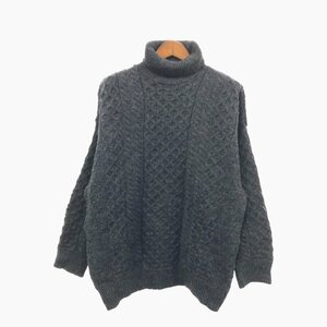 90年代 ARAN SWEATER MARKET ウール ニット タートルネック アランセーター フィッシャーマン ブラック (メンズ XL) P2017 1円スタート