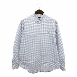 RALPH LAUREN ラルフローレン ボタンダウン長袖シャツ アメカジ チェック ライトブルー (メンズ XL) 中古 古着 P6335