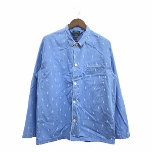 Polo by Ralph Lauren ポロ ラルフローレン ロゴ 総柄 パジャマシャツ 長袖シャツ トップス カジュアル ブルー (メンズ L) 中古 古着 P6371