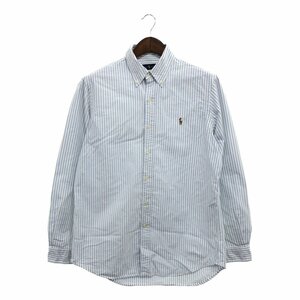 RALPH LAUREN ラルフローレン ボタンダウン長袖シャツ アメカジ ストライプ ライトブルー (メンズ L) 中古 古着 P6334