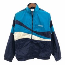 80年代 adidas アディダス トラックジャケット アウター ワンポイントロゴ トレフォイルロゴ ブルー (メンズ M) 中古 古着 P6531_画像1