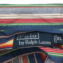 90年代 Polo by Ralph Lauren ポロ ラルフローレン 長袖シャツ チンストラップ ストライプ マルチカラー (メンズ XL) 中古 古着 P6789_画像3