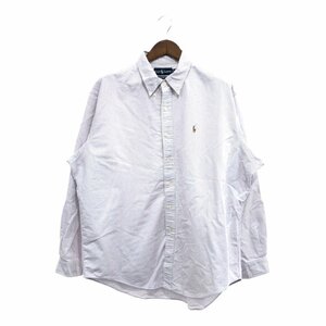 90年代 RALPH LAUREN ラルフローレン ボタンダウン 長袖シャツ トップス 大きいサイズ ストライプ パープル (メンズ XXL) 中古 古着 P6465