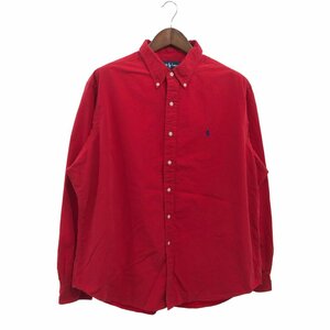 90年代 RALPH LAUREN ラルフローレン ボタンダウン 長袖シャツ トップス 大きいサイズ カジュアル レッド (メンズ XXL) 中古 古着 P6456