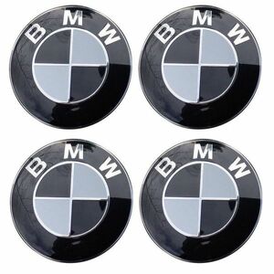 BMW センターキャップ 68mm ブラック ホワイト 防止フィルム付き 4個セット 新品未使用 送料無料